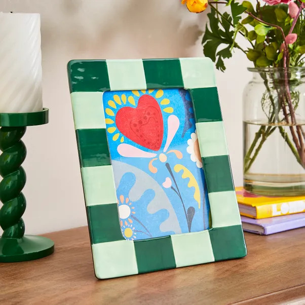 Striped Ceramic Photo Frame | Dunelm