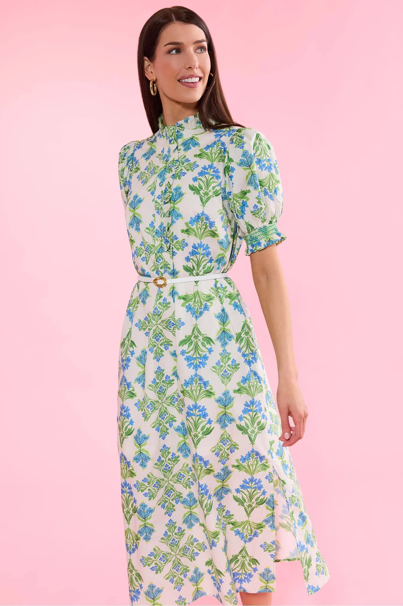 Elena White Floral Print Midi Dress | Avara