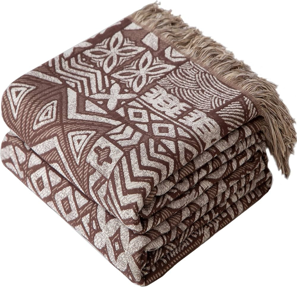 Boho Throw Blanket Full Size, Extra Large Soft Cozy Cotton Muslin Quilt Blanket for Bed Decor, Pa... | Amazon (US)