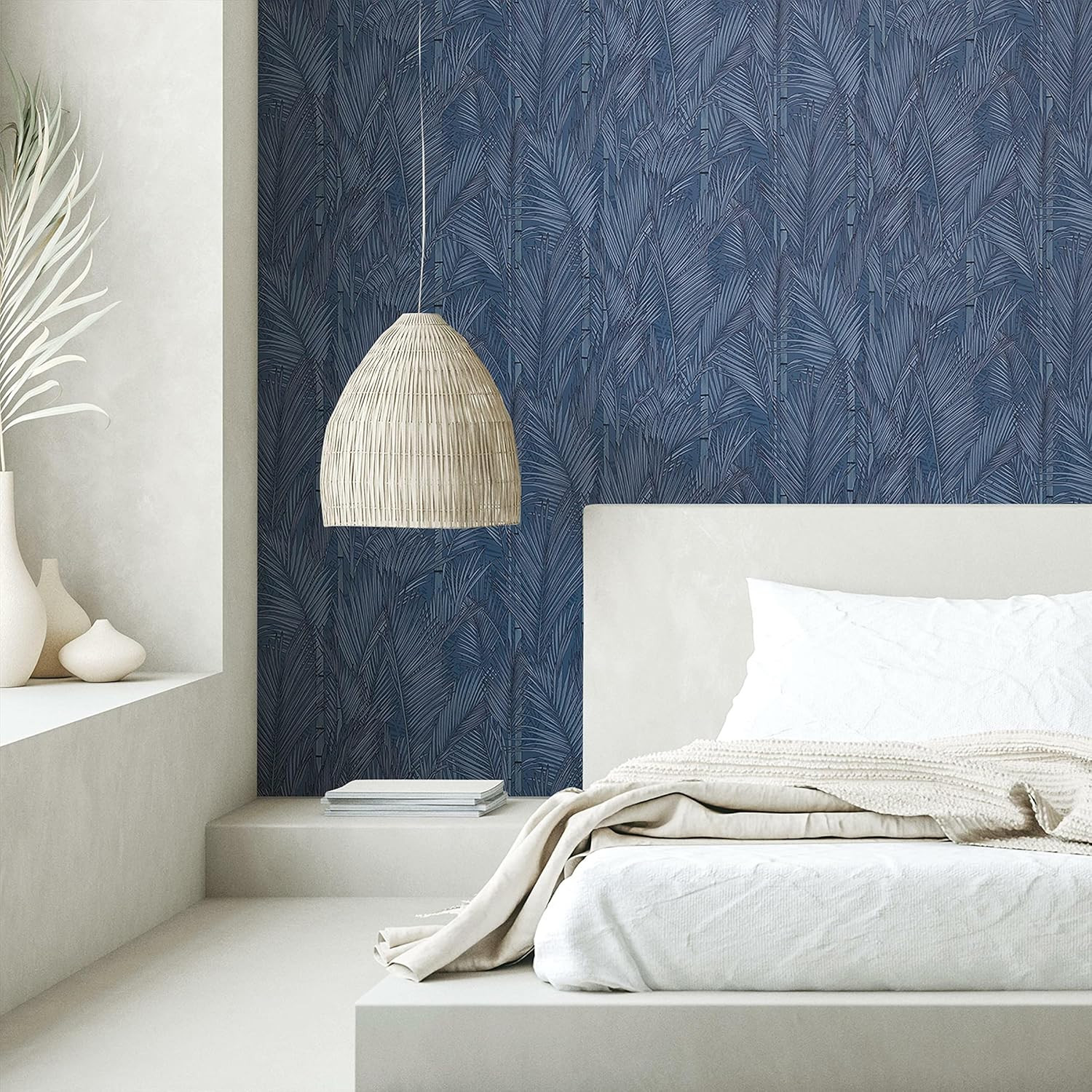 RoomMates RMK12104WP Navy Blue Swaying Fronds Peel and Stick Wallpaper | Amazon (US)