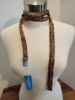Nine West Brown Bronze Beaded Sequin Designer Skinny Scarf Bohemian NWT | eBay US