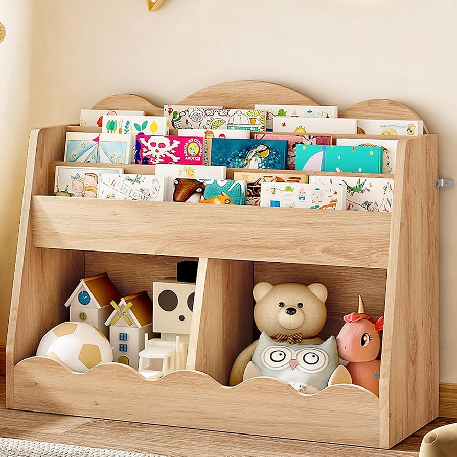 CHOEZON Kids Bookshelf and Toy Storage, Children's Bookcase with 2 Toy Cubes, Toddler Book Shelf ... | Amazon (US)