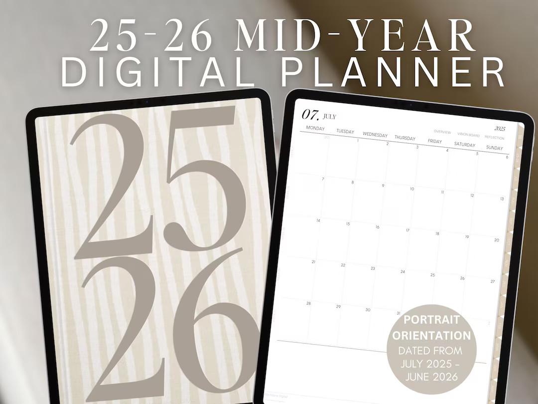 2025 2026 Mid Year Digital Planner by Allie Marie Digital, Portrait, Dated Monthly Weekly, Daily,... | Etsy (US)