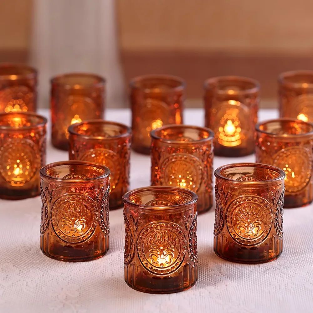 MATAHUM 36pcs Amber Votive Candle Holders, Vintage Amber Tea Lights Candle Holder for Fall Weddin... | Amazon (US)