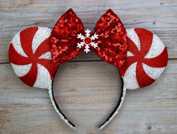 Peppermint Minnie Mouse Ears Christmas Ears Christmas Mickey Ears Candy Peppermint Ears Peppermin... | Etsy (US)