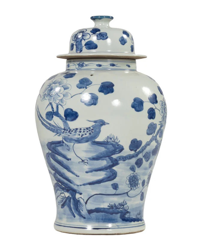 On sale 💙 peony ginger jar bird jar blue and white vase 