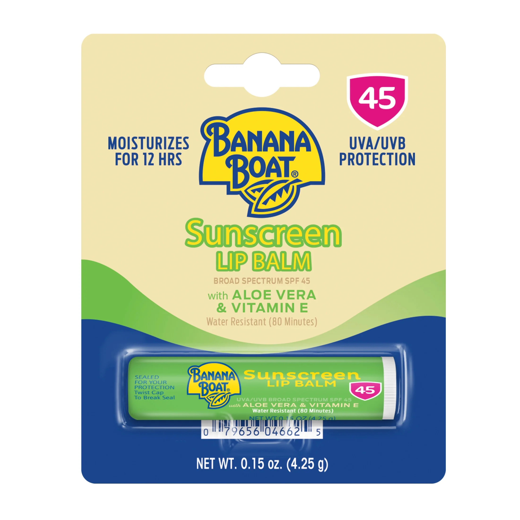 Banana Boat Lip Balm SPF 45, Travel Sunscreen Lip Balm, with Aloe Vera & Vitamin E, 1 Ct, 0.15 oz | Walmart (US)