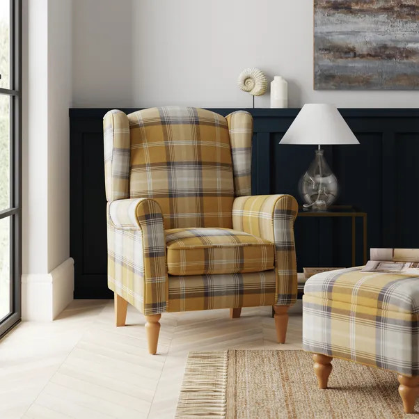 Oswald Check Wingback Armchair | Dunelm (migrated)