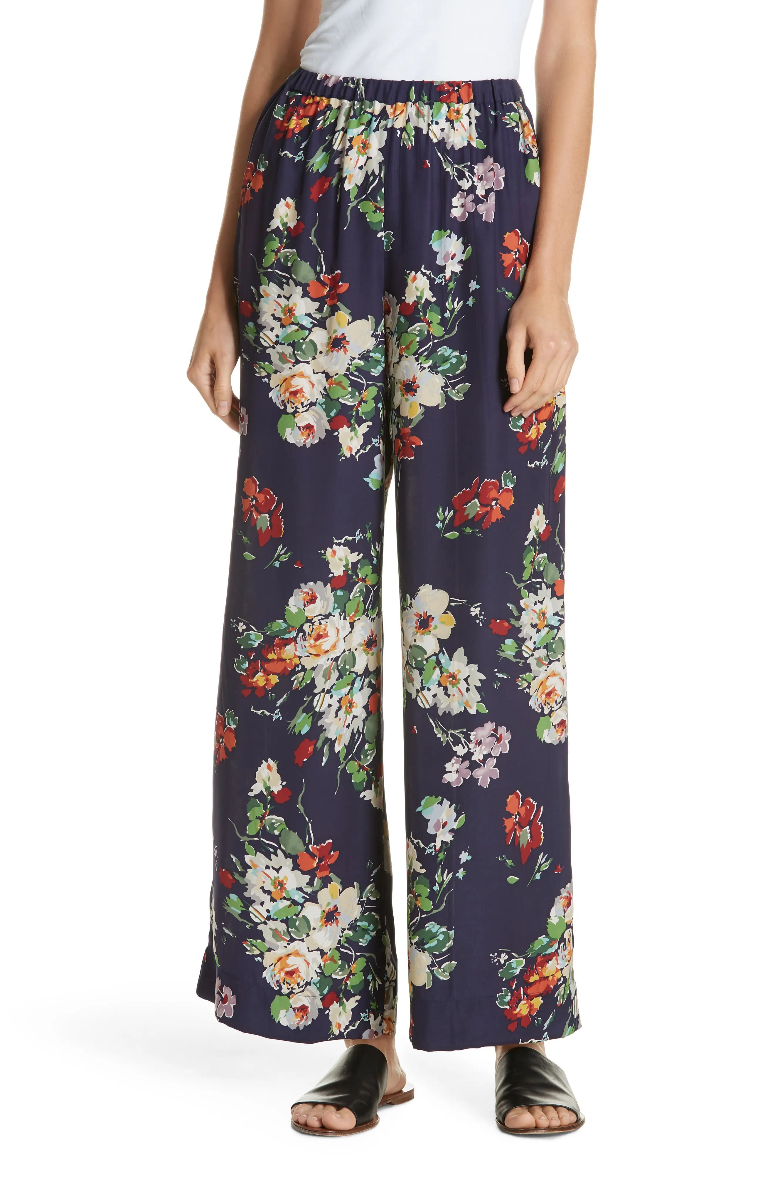THE GREAT. Chaplin Floral Silk Trousers | Nordstrom
