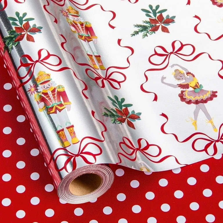 HOMERAL Christmas Wrapping Paper Roll - Red Gift Wrap with Nutcracker Soldier, Ballet, Bowknot, D... | Walmart (US)