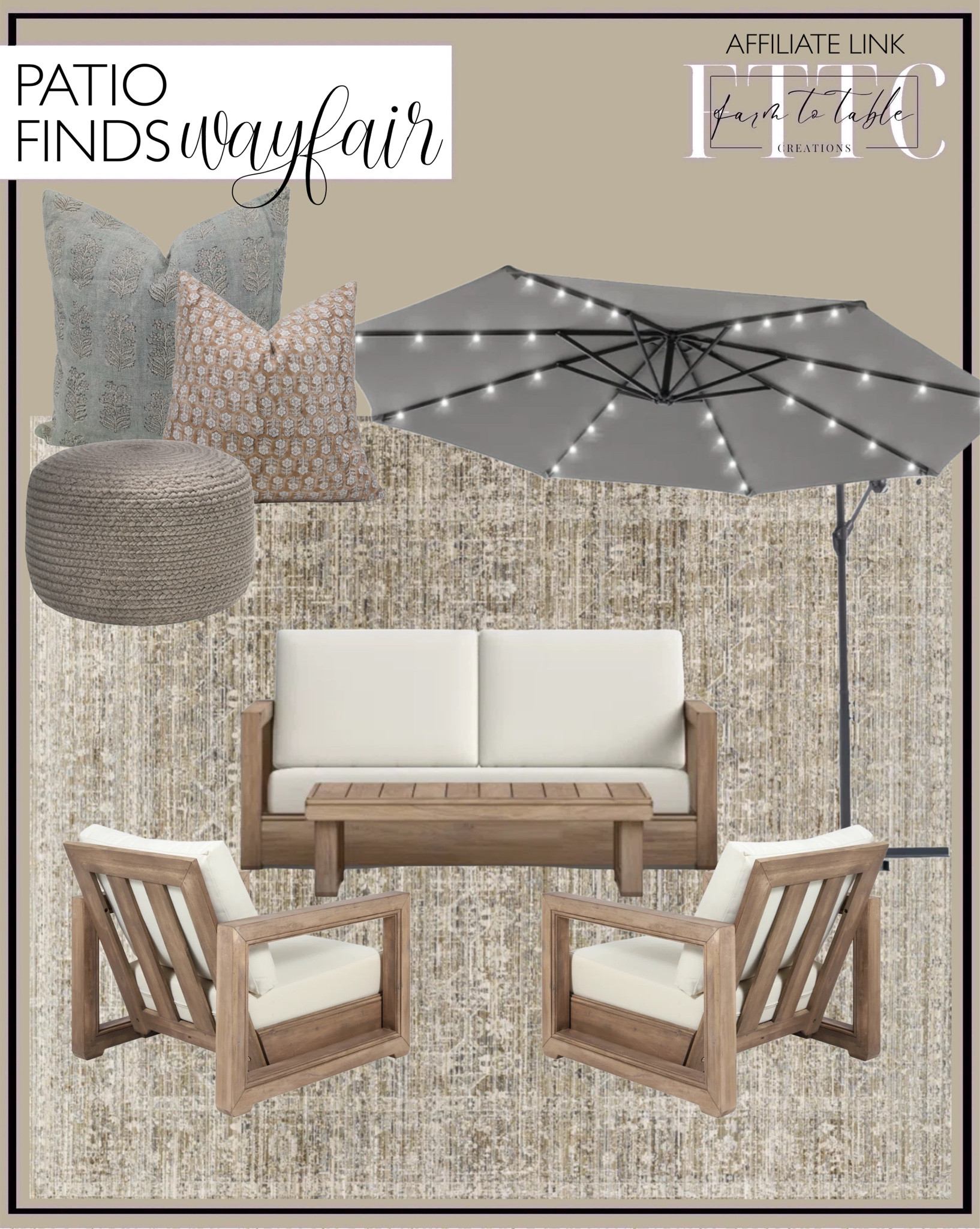 Wayfair Patio Finds. Follow @farmtotablecreations on Instagram for more inspiration.

Becki Owen’s Ourltdoor Washable Rug. Four Piece Outdoor Set. Lighted Umbrella.  Outdoor Pillows. Outdoor Ottoman. 

Patio Decor | Patio Furniture | Kitchen Decor | Counter Decor | Spring Refresh |  Bedroom Finds | Neutral Stems | Spring Stems | Bookshelf Decor | Bedroom Space | Cozy Corner | Bathroom | Curated Entryway | Spring  Decor | End of Year Clearance | Trending Decor | Viral Decor | Amazon Holiday | Bedroom corner | Coffee Table Decor | Neutral Decor | Fall Stem Sale | Target Finds | Skinny Bench | Bedroom | Living Room | Breakfast Nook | Amazon Home | Target Sale | Loloi Rugs | Magnolia Home | console table | console table styling | faux stems | entryway space | front porch decor | neutral decor | entryway decor | cozy home | affordable decor |  home decor | home inspiration | console styling | entryway rug | cozy moody home | moody home decor | neutral home | bathroom decor | living room | spring decor | Hearth & Hand | Studio McGee




#LTKHome #LTKSeasonal #LTKSaleAlert