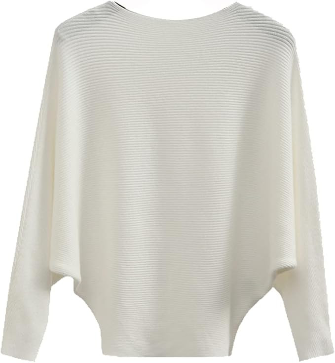 Ckikiou Womens Lightweight Oversized Boat Neck Sweaters Tops Dolman Batwing Sleeve Ribbed Knitted... | Amazon (US)