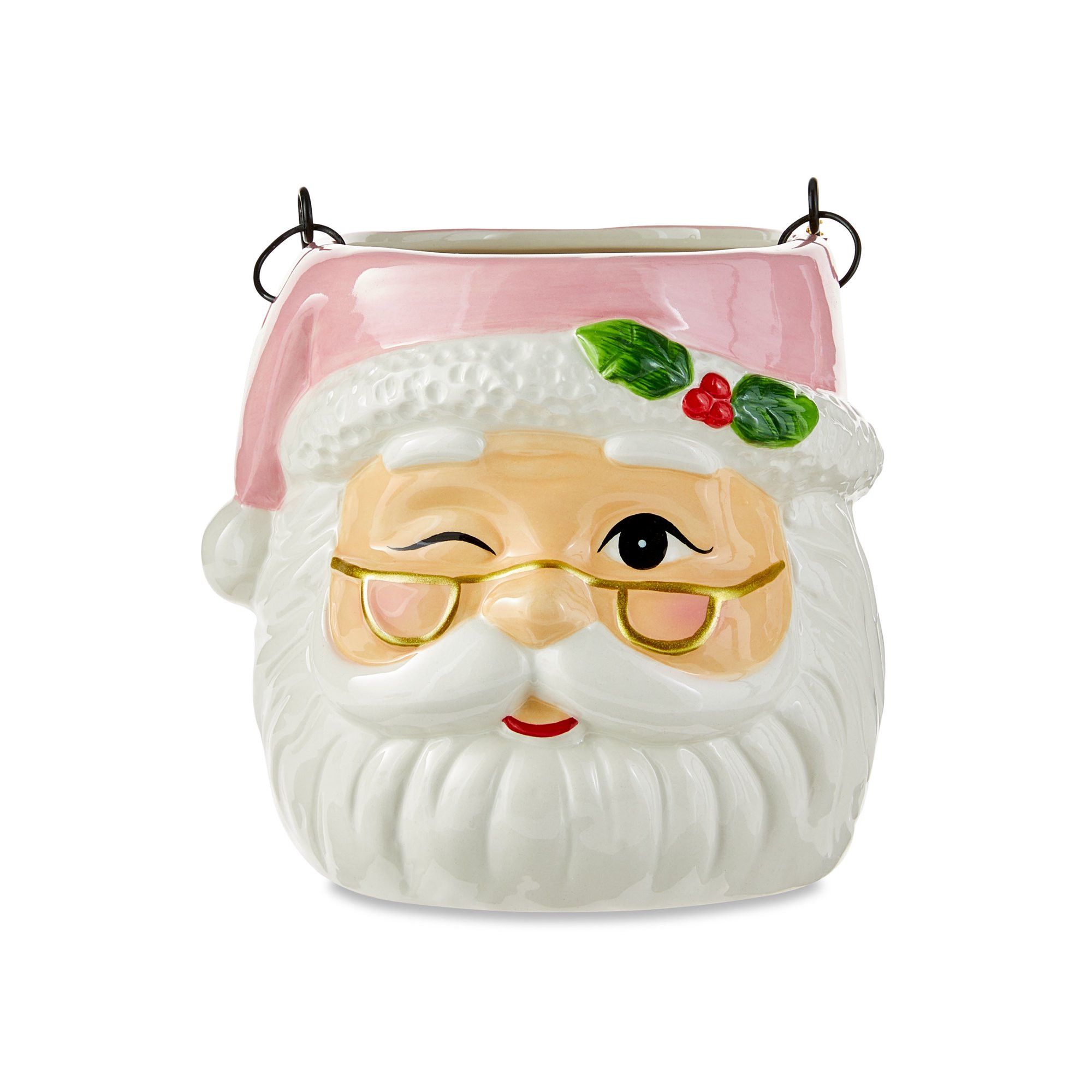 Mr. Christmas 5" Decorative Ceramic Santa Container, Pink | Walmart (US)