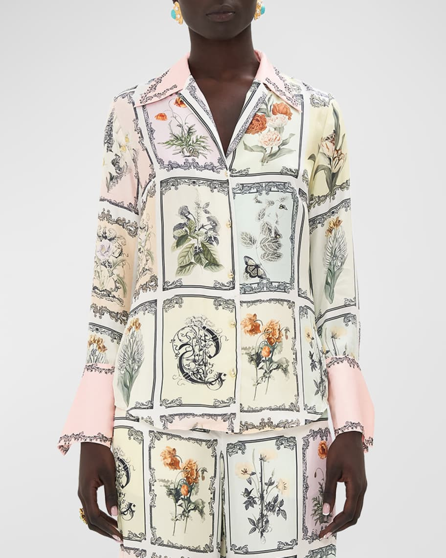 Camilla Pyjama Floral Silk Button-Front Shirt | Neiman Marcus