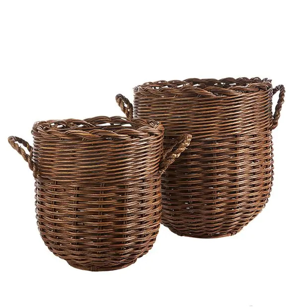 Handled Rattan Basket Set of 2 | Antique Farm House