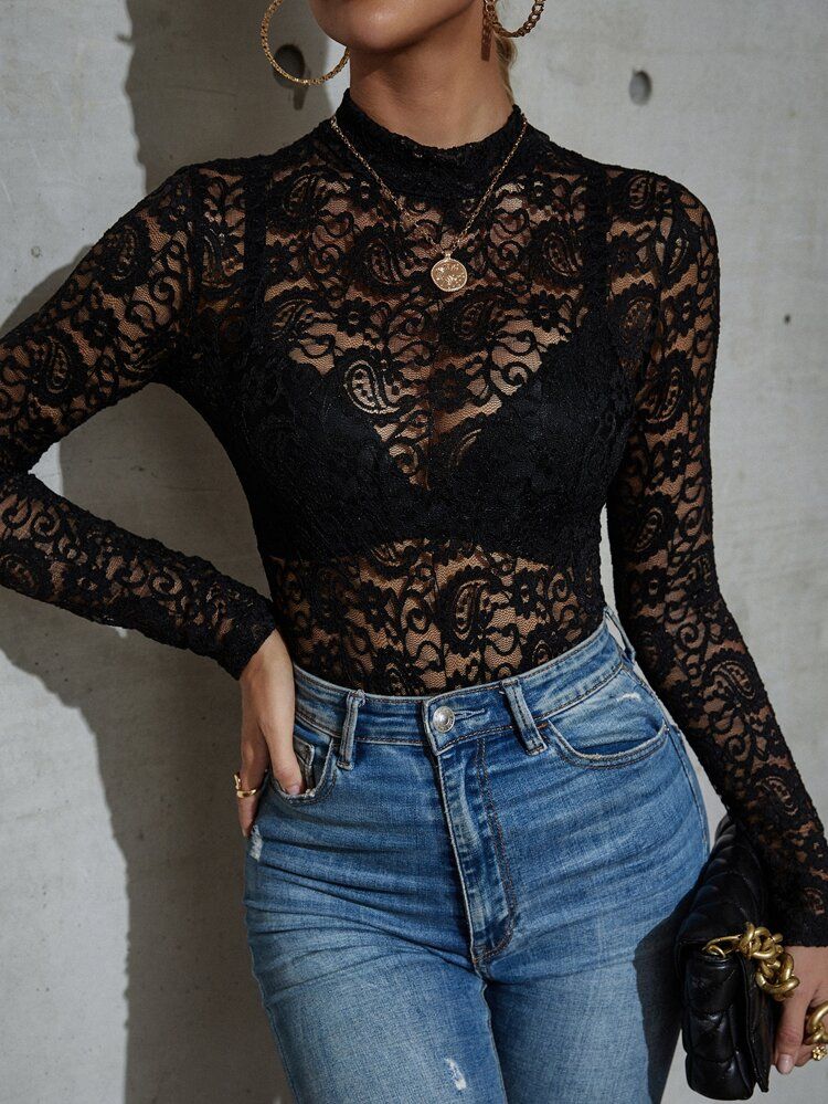 Sheer Lace Top Without Bra | SHEIN
