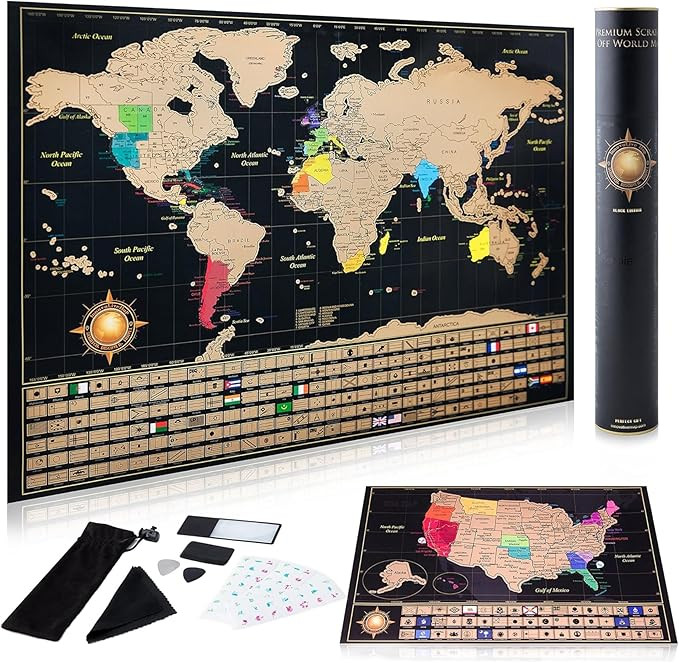 InnovativeMap Scratch Off World Map Poster and Detailed United States Map, Includes Complete Acce... | Amazon (US)