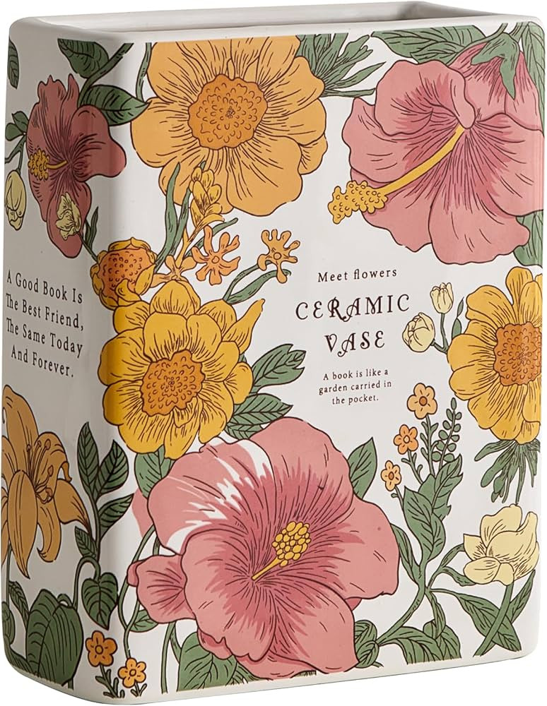 Book Vase White Ceramic Vase Retro Book Shaped Flower Vase Aesthetic Rectangular Vases for Flower... | Amazon (US)