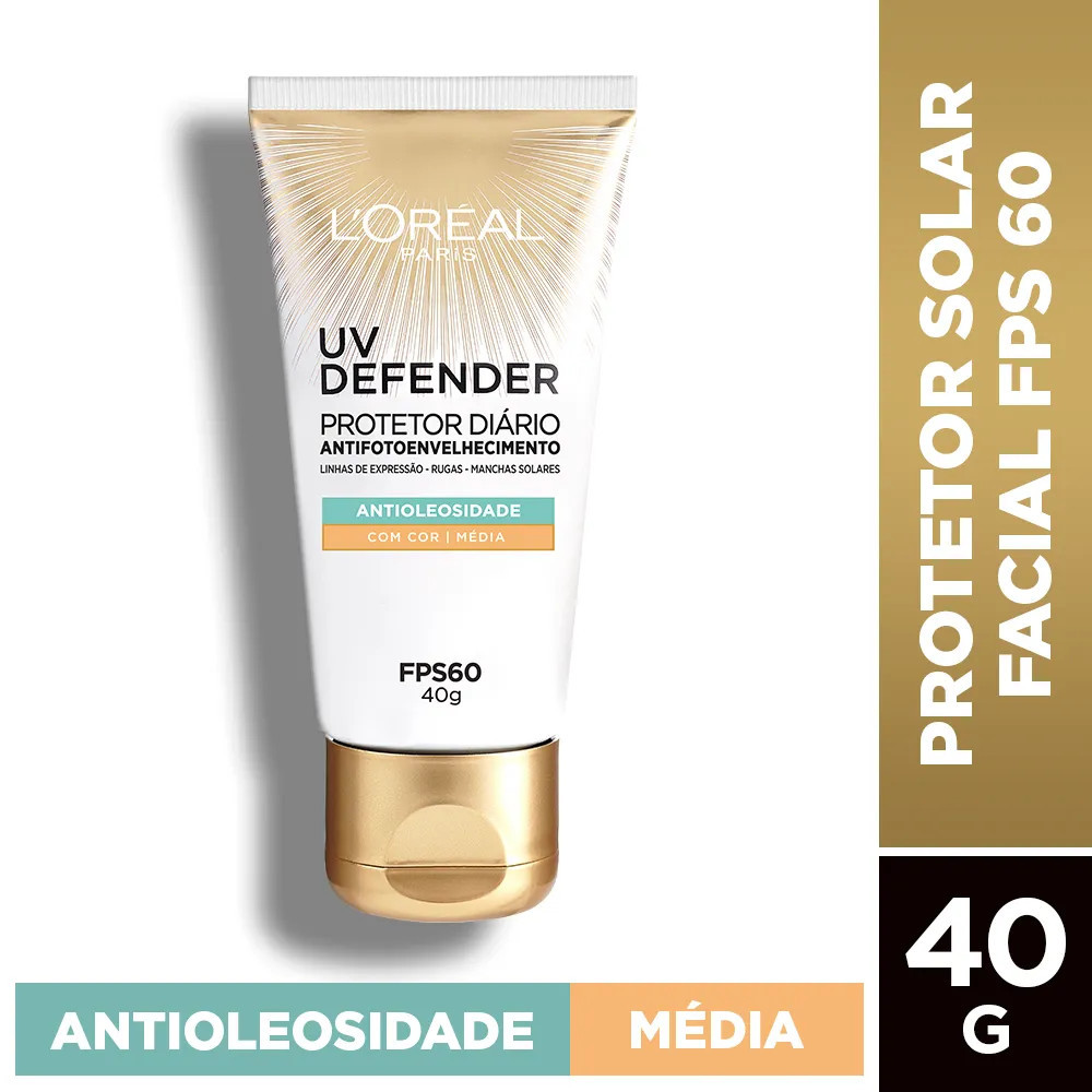 Protetor Solar Facial L'Oréal Paris Uv Defender Antioleosidade Cor Média Fps 60 40g - Pague Men... | Pague Menos BR
