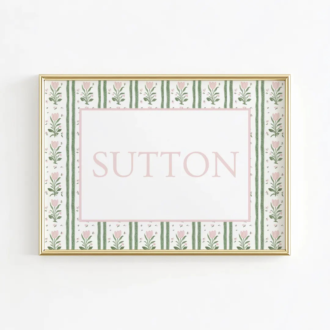 Tulip Name Nursery Wall Art, Grandmillennial Nursery, Pink Floral Girl Nursery Prints, Baby Name ... | Etsy (US)