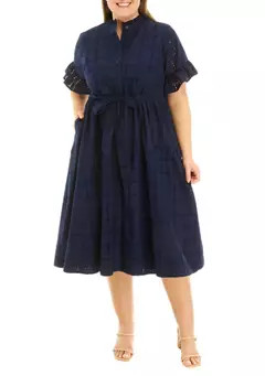 Crown & Ivy™ Plus Size Button Front Eyelet Dress | Belk