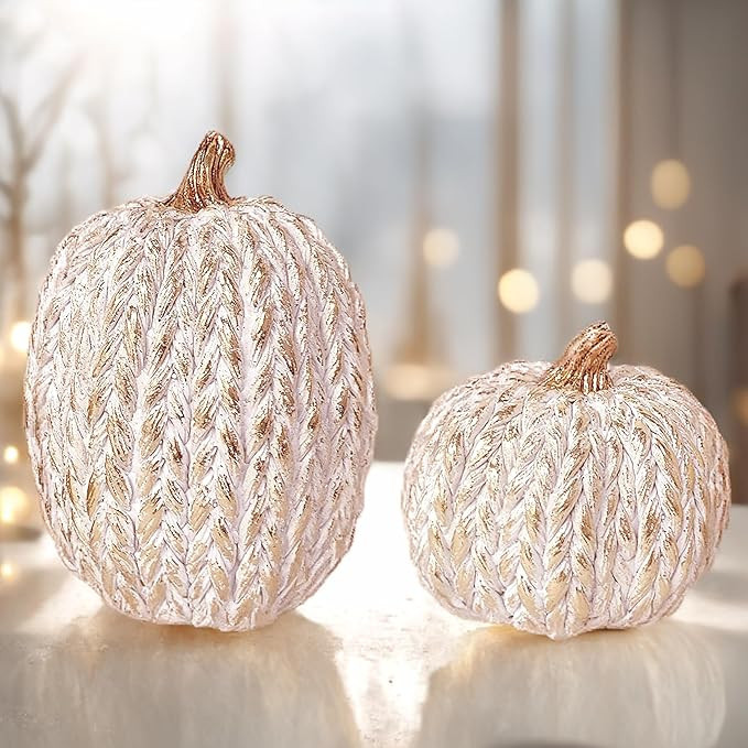 2 PCS Fall Pumpkin Decor, Gold Resin Pumpkin Figurines, Fall Decorations for Home, Rustic Farmhou... | Amazon (US)