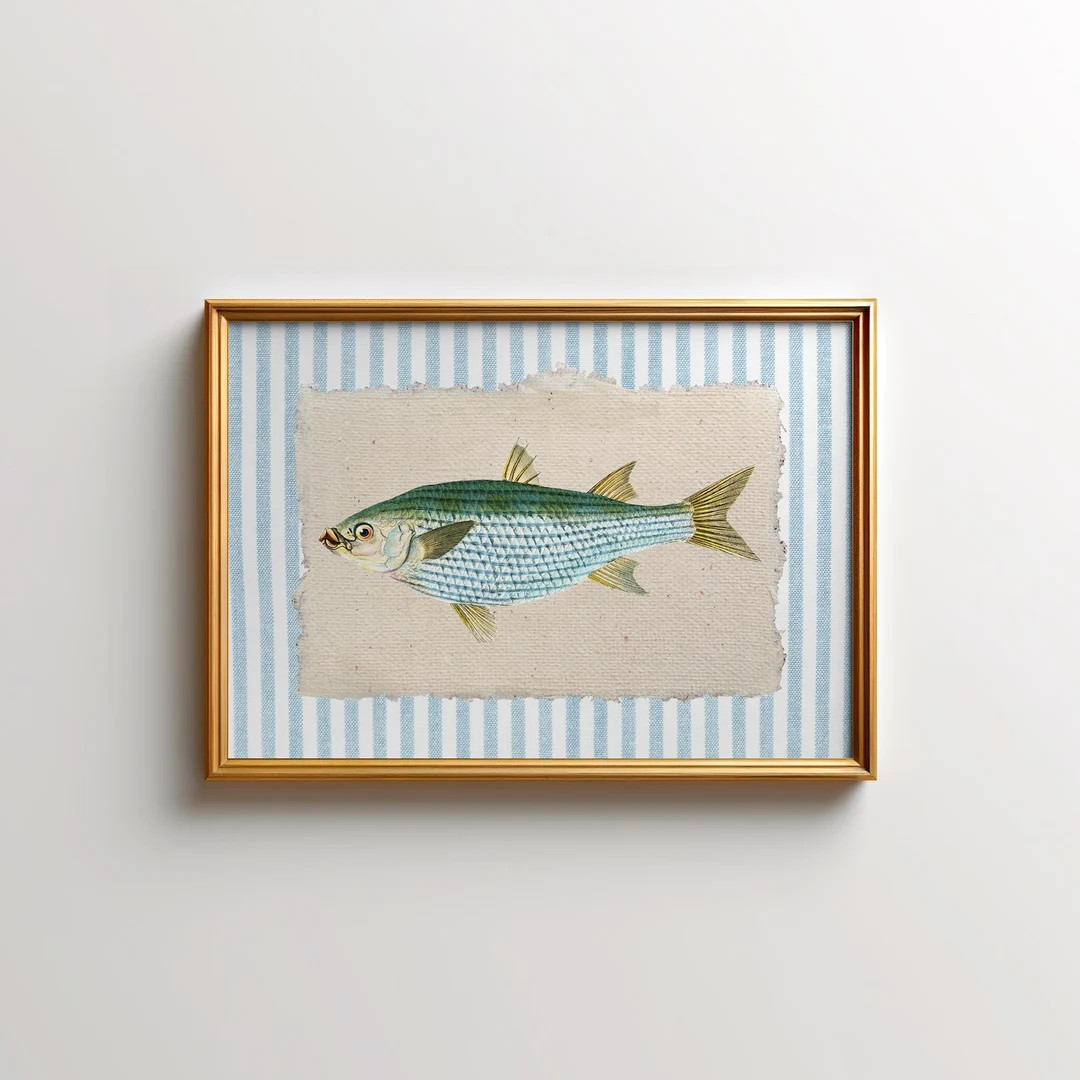 Penelope Striped Blue Mullet Fish Horizontal Print, Digital Downloadable Wall Art, Nursery, Botan... | Etsy (US)