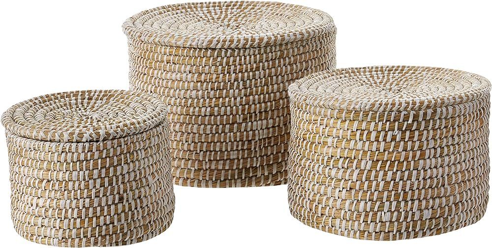 Creative Co-Op Whitewashed Woven Seagrass Baskets with Lids (Set of 3 Sizes) | Amazon (US)