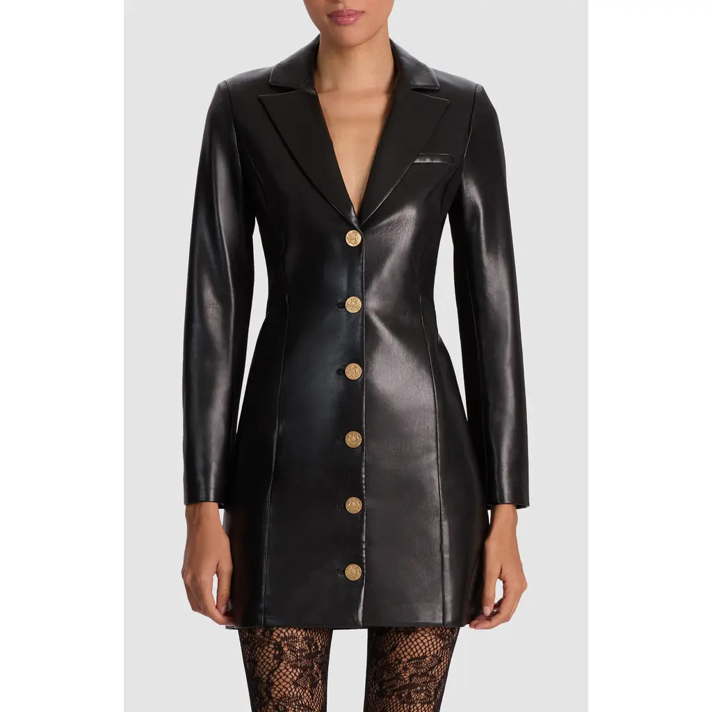 Alice + Olivia Michelle Long Sleeve Faux Leather Mini Blazer Dress in Black at Nordstrom, Size 0 | Nordstrom