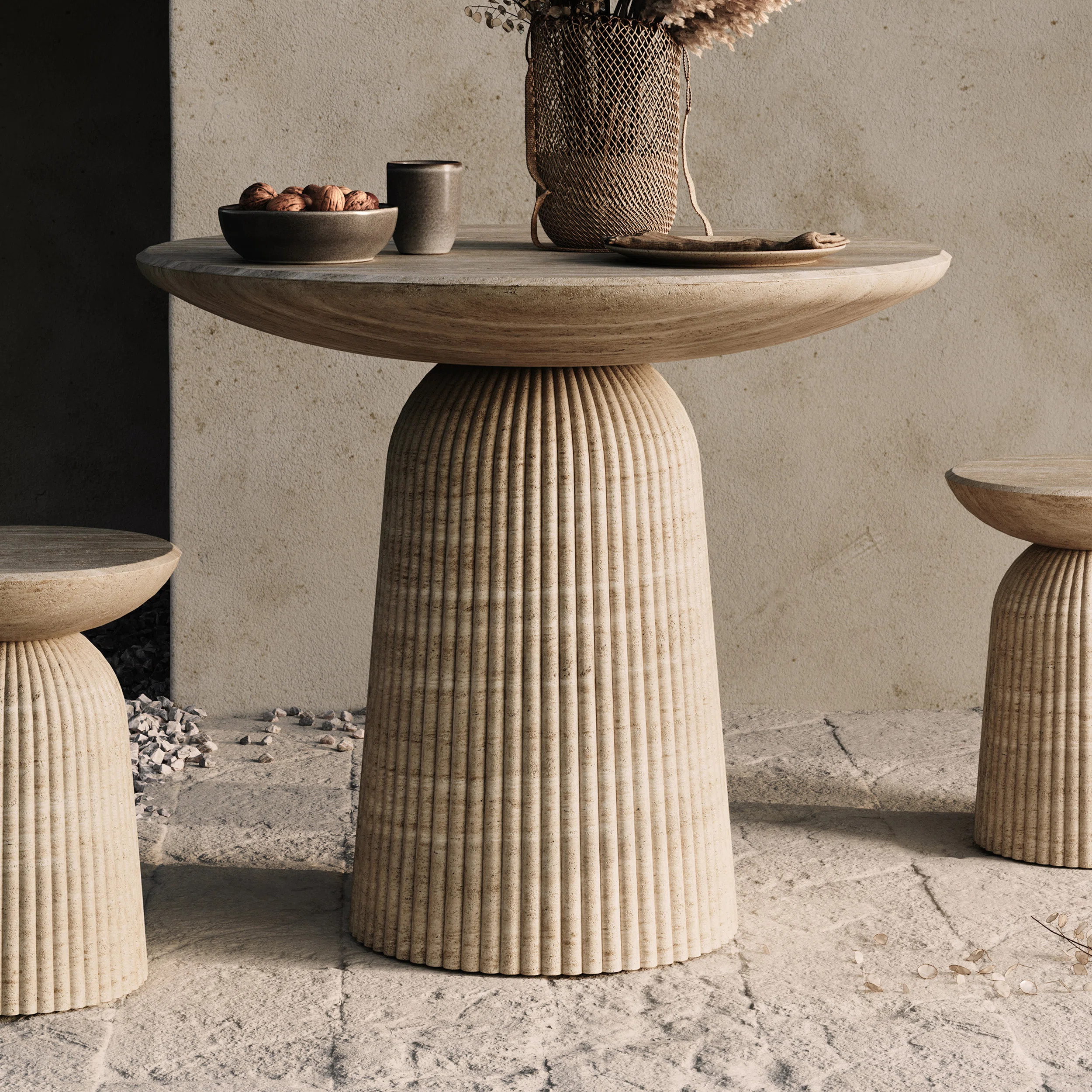 Foundry Select Faux Travertine Bistro Table Tithi Concrete Patio Table for Indoor and Outdoor Use | Wayfair North America