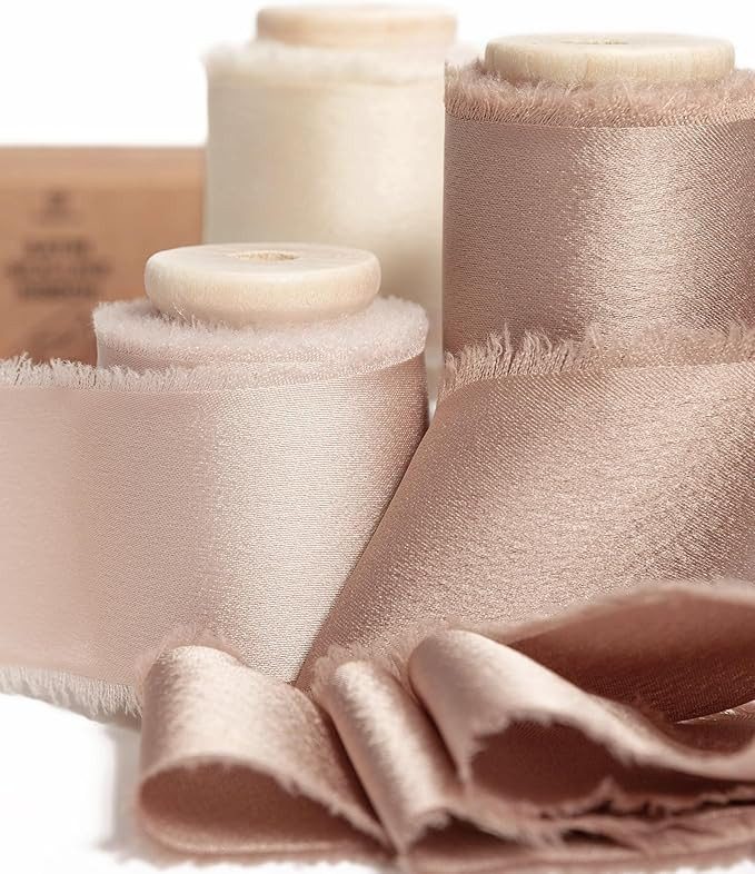 Vitalizart Silk Satin Ribbon 1-1/2 inch x 15 Yard with Wooden Spool Champagne & Nude Handmade Fra... | Amazon (US)