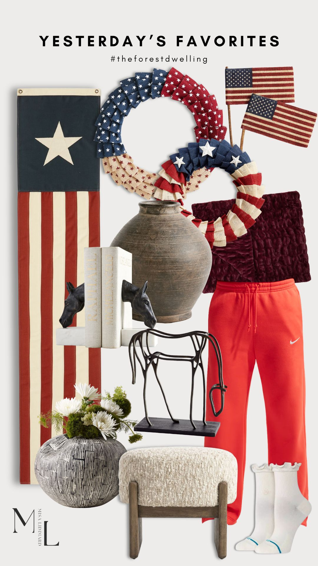 Sharing yesterday's faves! Feeling festive with all of the Fourth of July decor! These wide leg sweatpants are the best. I wash them on delicate and hang dry to keep the length. The ruffle socks are so cute!  

 #LTKdayinmylife #LTKSeasonal #LTKHome