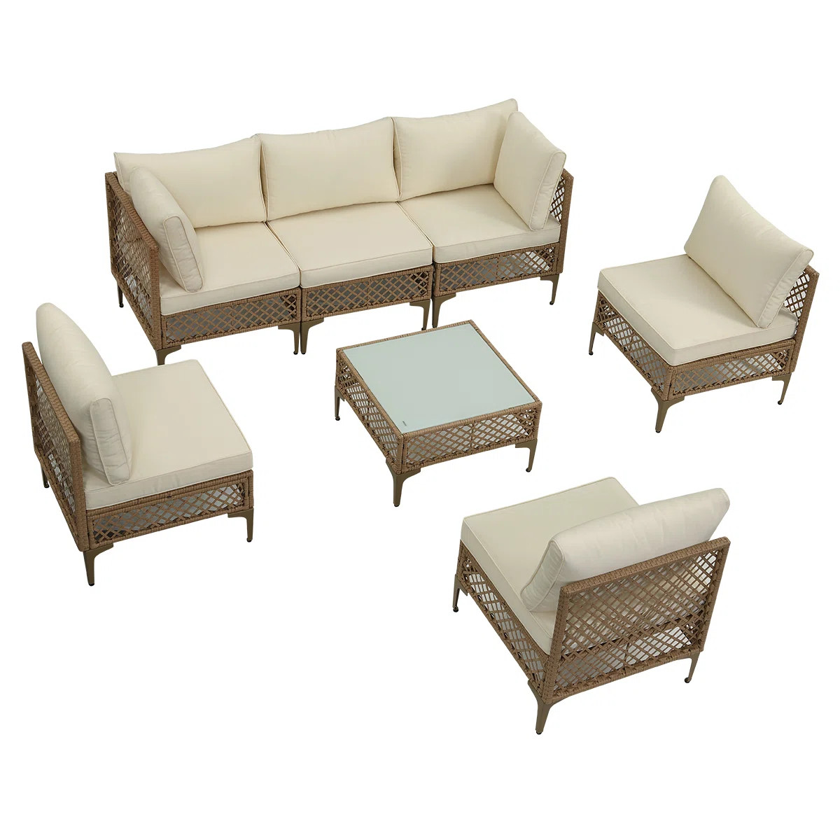 7 Piece Patio Furniture Set, Outdoor Wicker Modular Sectional Patio Conversation Set With Thicker... | Wayfair North America