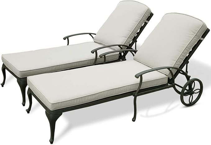HOMEFUN Chaise Lounge Outdoor Chair with Beige Cushions, Aluminum Pool Side Sun Lounges with Whee... | Amazon (US)