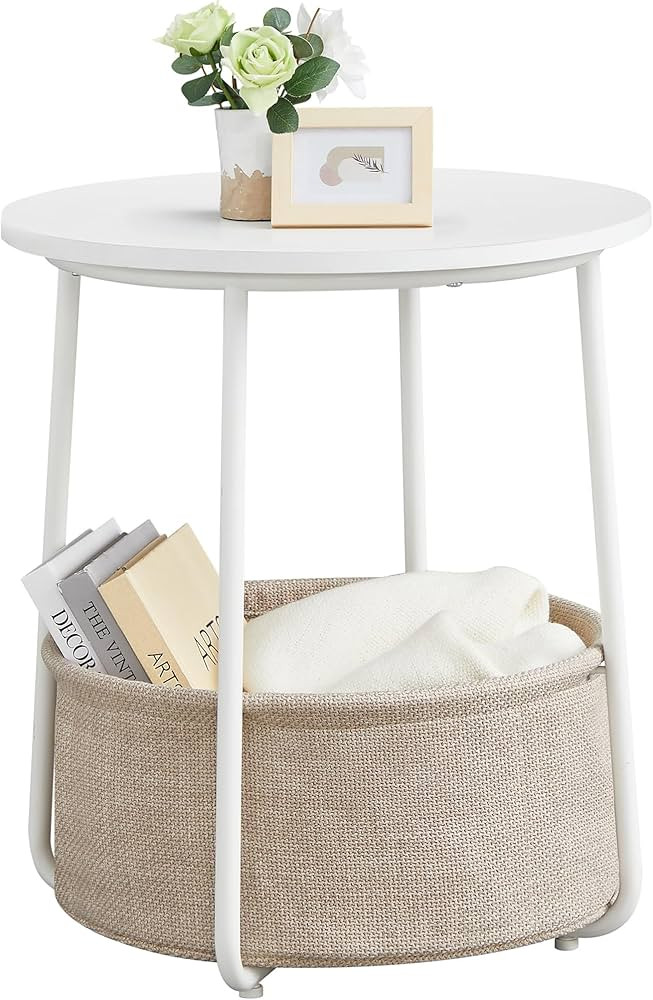 VASAGLE LILEA Collection - Small Round Side End Table, Modern Nightstand with Fabric Basket, Matt... | Amazon (US)