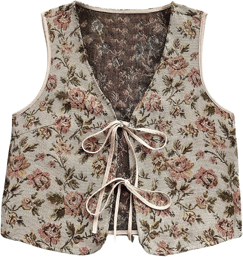 SHENHE Women's Leopard Vest Tie Front Cheetah Top Floral Sleeveless Vintage Cowgirl Western Vest | Amazon (US)