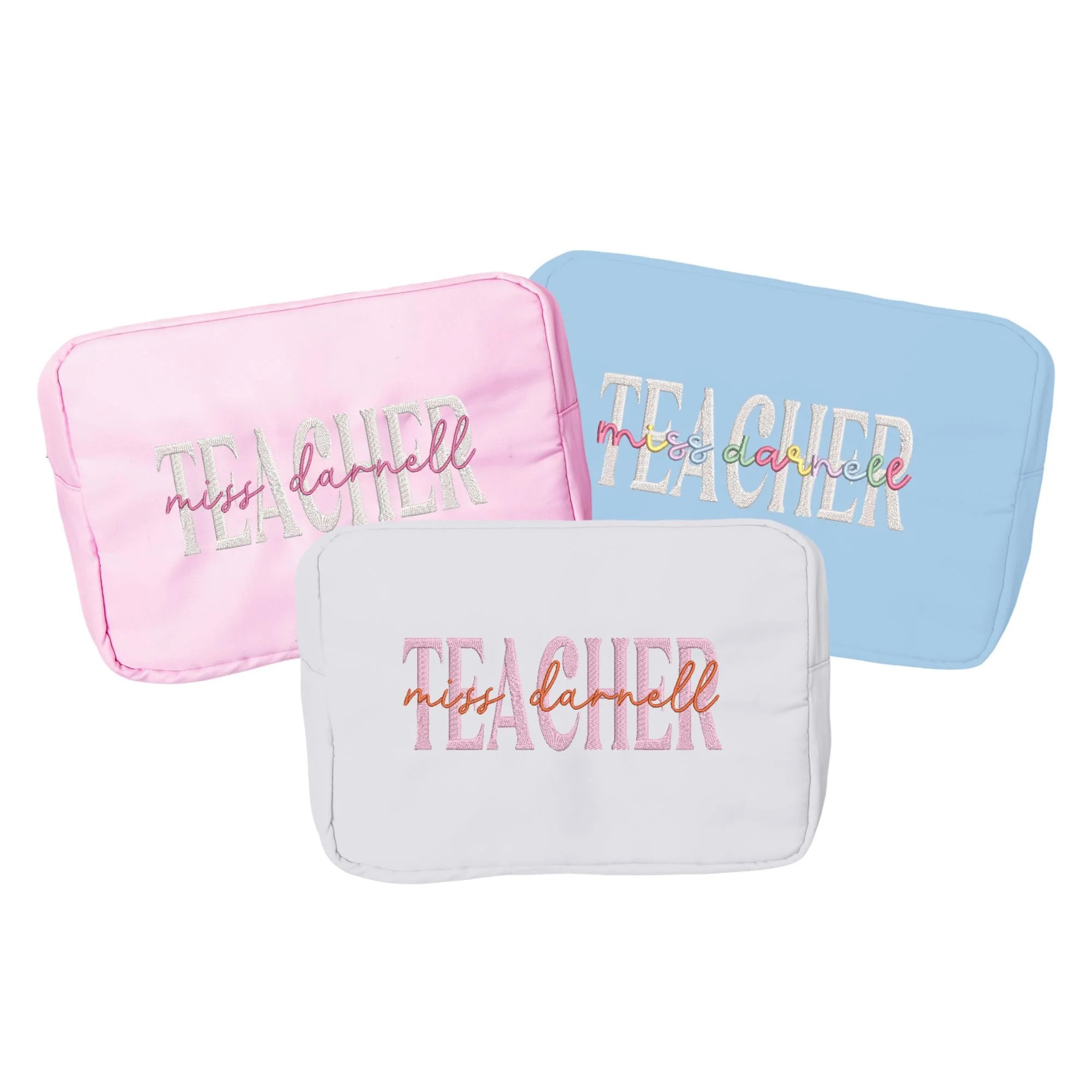Teacher Embroidered Extra Large Nylon Pouch | Sprinkled With Pink