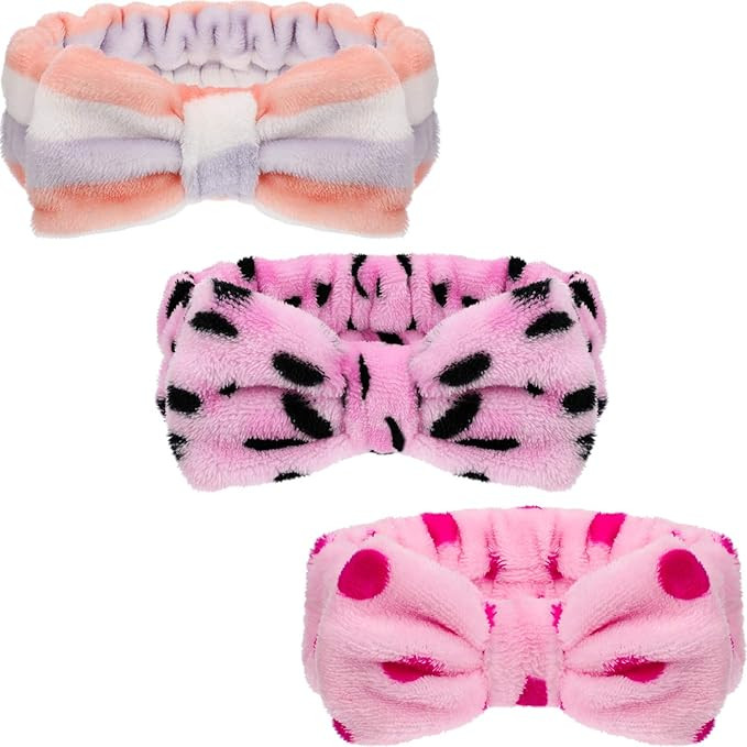 3 Pieces Microfiber Bowtie Headbands Bowknot Elastic Hair Band Adjustable Makeup Headbands Wash S... | Amazon (US)