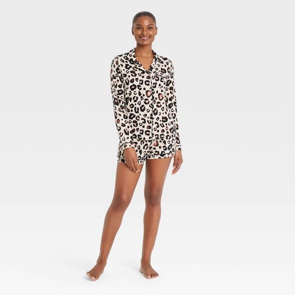 Women's Beautifully Soft Long Sleeve Notch Collar Top and Shorts Pajama Set - Stars Above™ | Target