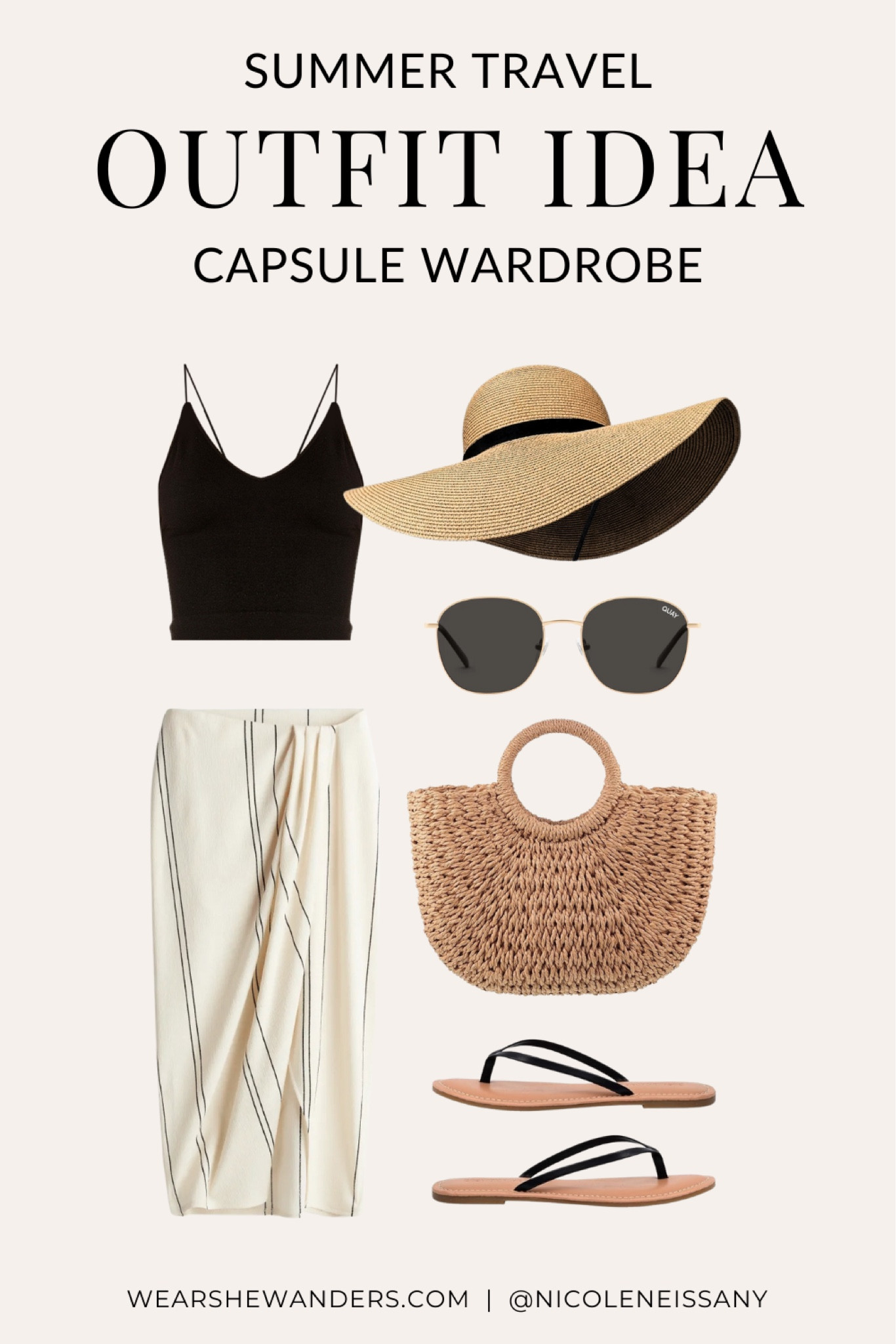 Summer travel capsule wardrobe outfit

// summer travel capsule outfit, vacation outfit, resort wear, travel outfit, summer outfit, beach outfit, pool outfit, resort outfit, cami top, wrap skirt, swim cover up, swim coverup, swimsuit cover up, swimsuit coverup, straw hat, straw beach hat, woven tote bag, beach bag, flip flops, round sunglasses, hm.com, Amazon fashion, Quay, Wear She Wanders, wearshewanders.com, Nicole Neissany (4.11)

#LTKstyletip #LTKitbag #LTKfindsunder50 #LTKtravel #LTKsalealert #LTKshoecrush #LTKSeasonal #LTKfindsunder100