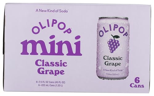 OLIPOP Minis Prebiotic Soda Pop, Classic Grape, Pantry Pack Packed with Prebiotics, Fiber, and Botanicals, Gluten Free, Vegan, GMO Free, 7.5oz (6-Cans) | Amazon (US)