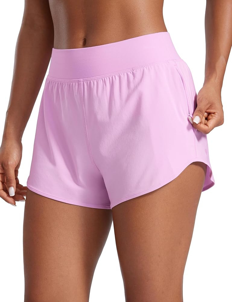 CRZ YOGA Mid Waisted Running Shorts for Women 3" Curved Hems for Athletic Workout Gym with Zipper... | Amazon (US)