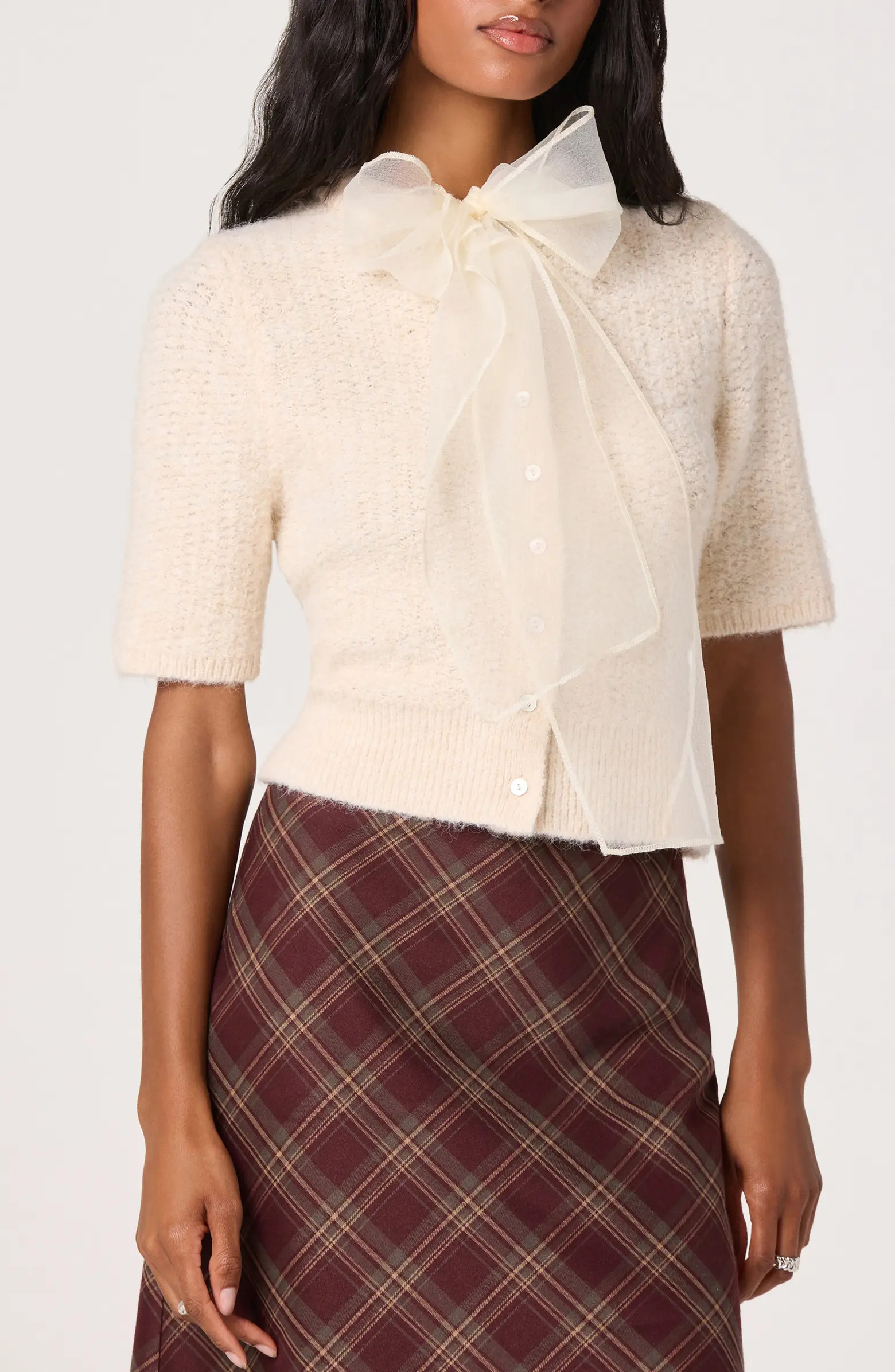 Organza Bow Mixed Media Sweater | Nordstrom