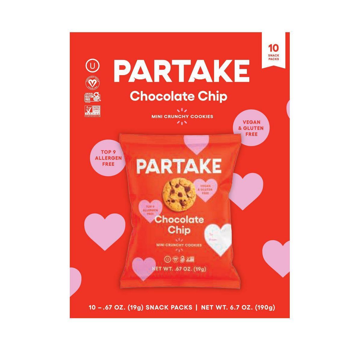 Partake Valentine's Chocolate Chip Mini Crunchy Cookies - 6.7oz/10ct | Target