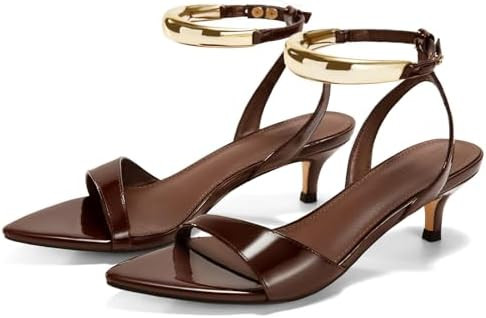 Coutgo Womens Low Kitten Heels Sandals Strappy Pointed Open Toe One Strap Metal Summer Dress Shoe... | Amazon (US)