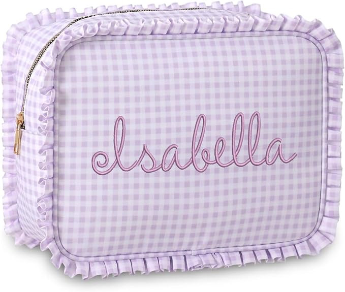 Threadart Lavender Personalized Ruffle Gingham Cosmetic Bag 10.5x8x4.5 | Amazon (US)