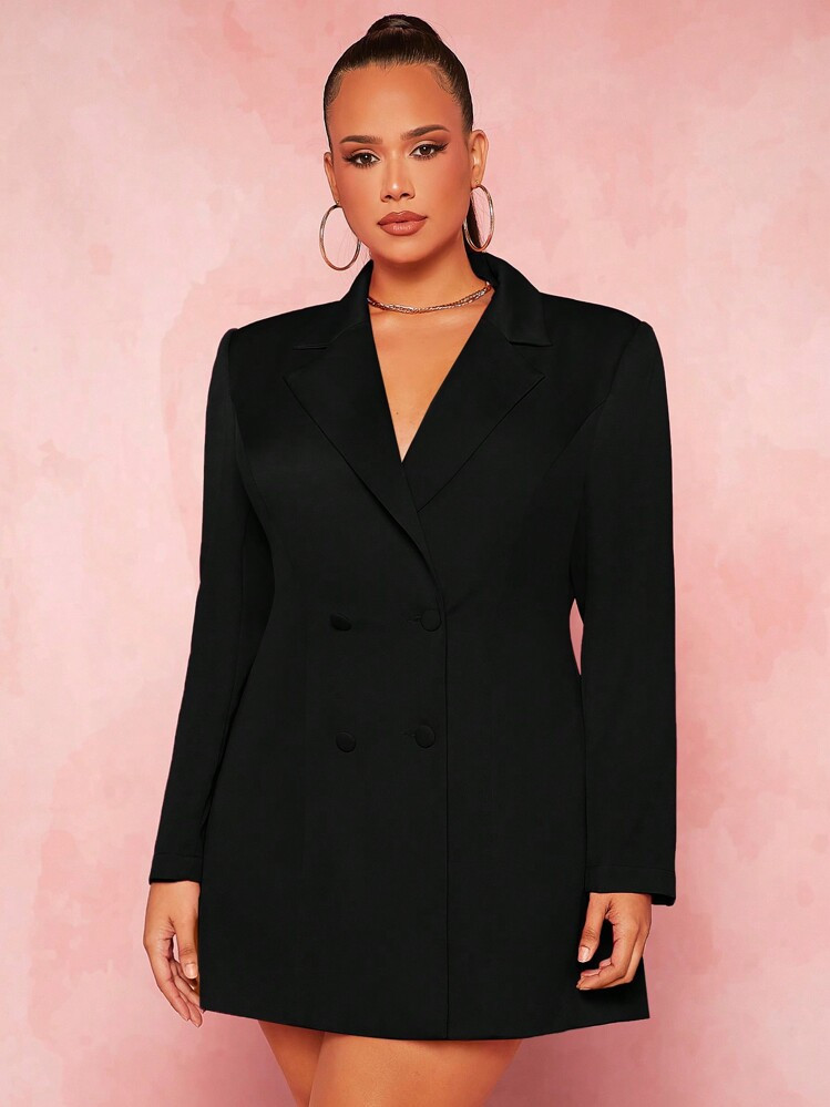 SHEIN SXY Plus Lapel Neck Double Breasted Blazer Dress In Fall/Winter | SHEIN