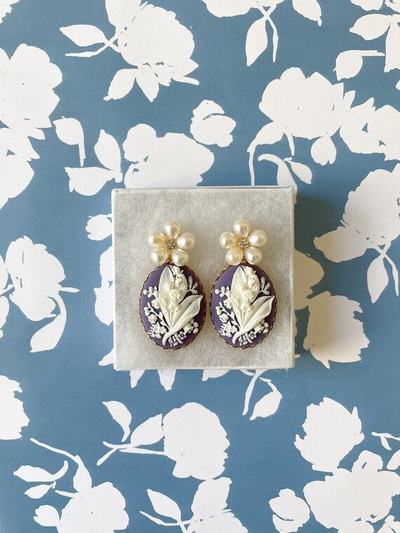 The Keara  Purple flower Cameo Earrings with Embellishment | Etsy | Etsy (US)