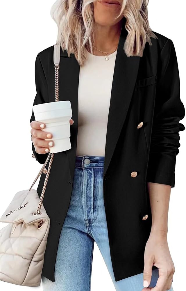 Dokotoo Womens Double Breasted Blazer Jackets Casual Blazers Open Front Long Sleeve Lapel Collar ... | Amazon (US)