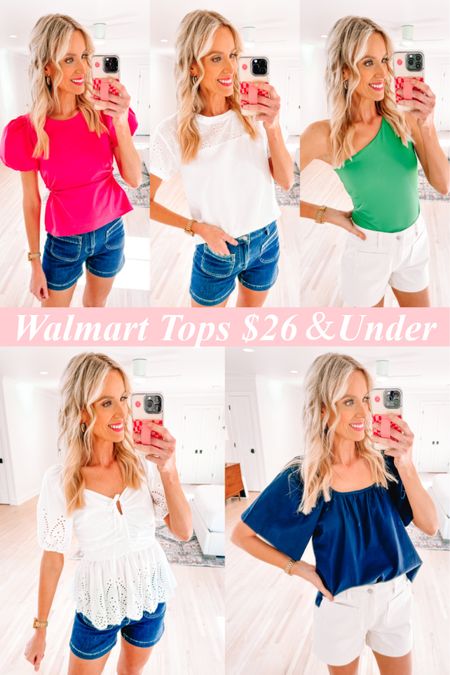 Walmart tops $26 and under! Loving these dressy to casual to date night tops and jean shorts all from @walmartfashion! #WalmartPartner #WalmartFashion 

Walmart blouse / white shorts / summer outfit idea / classic outfit / puff sleeve top 

#LTKFindsUnder100 #LTKFindsUnder50